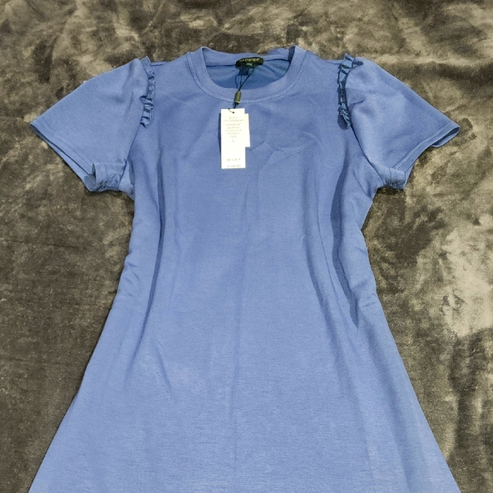 For Cynthia Blue Short Sleeve Dress